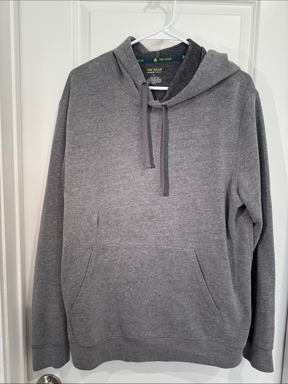 Tek Gear Ultrasoft Fleece Gray Hooded Pullover Sweatshirt (Large)